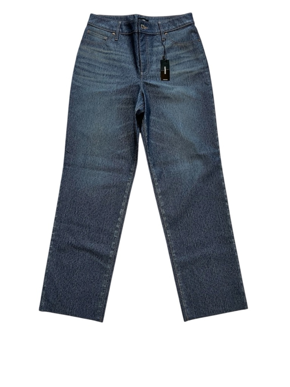 NWT Express High Rise Modern Straight Stretch Coated Raw Hem Jeans Size 8